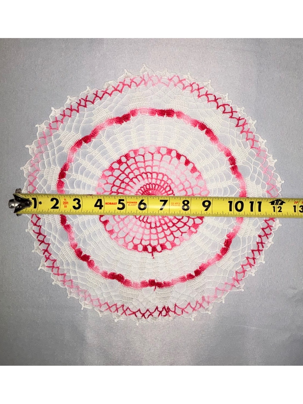 Set of 2 Vintage Crocheted Doilies, 12" Pink Variegated Round Cottagecore Lace - Picture 7 of 8